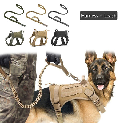 #ad Adjustable Training Tactical Pet Dog Harness Vest Retractable Leash Set No Pull