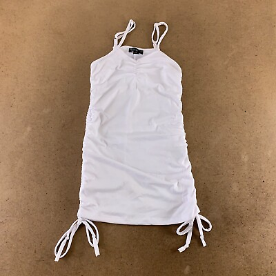 #ad LOVE Juniors Size Medium White Drawstring Sides V Neck Bodycon Mini Dress NWT