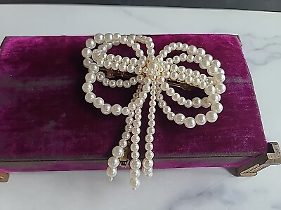 #ad Faux Pearl Beaded Bow Clip Hair Barrette Vintage Wedding