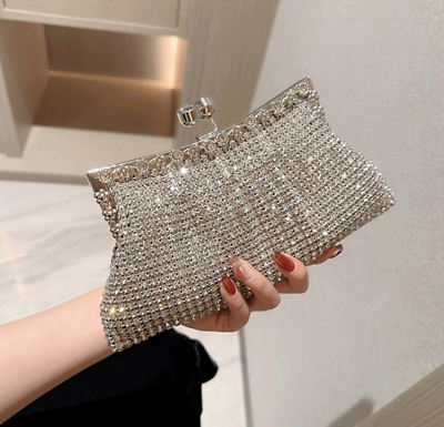 #ad Crystal Women Evening Clutches Wedding Party Handbag Clutch Purse Platinum color