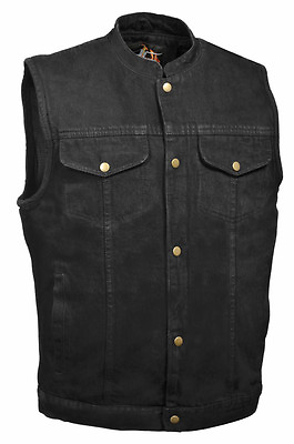 #ad SOA Mens Black Denim Club Cut Vest w Inside Gun Pocket amp; Snap Front Closure