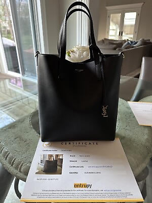 #ad $1390 Saint Laurent Black Leather Tote Bag Cert Of Authenticity