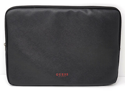 NEW Guess Men Women 13quot; Black Faux Leather Red Logo Laptop Sleeve Case Cover