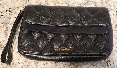 #ad Vera Bradley Black Quilted Handbag Magnetic With Rosewood Lining