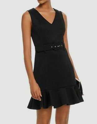 #ad Aqua BLACK Mini Sleeveless Flounce Dress US X Small