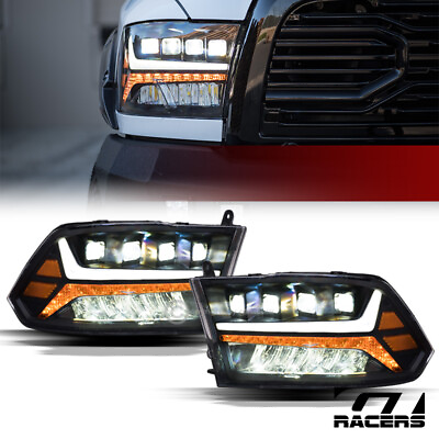 #ad For 2009 2018 Dodge Ram Black Full LED Sequential Tube Quad Projector Headlights