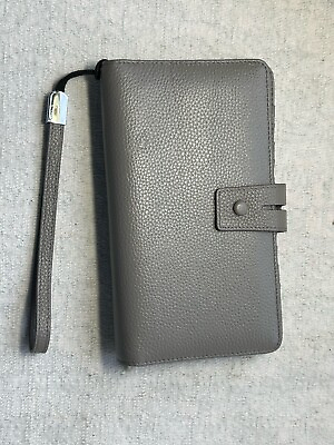 #ad Large Pebbled Grey Vegan Leather 19 card Slot Wallet Clutch Pre owned