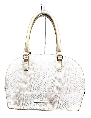 #ad Anne Klein Vtg Faux Snakeskin Embossed Satchel Off White Gold Accents