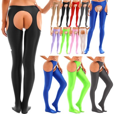 #ad Womens Oil Shiny Stockings Pantyhose Glossy Footed Tights Cutout Sexy Long Pants