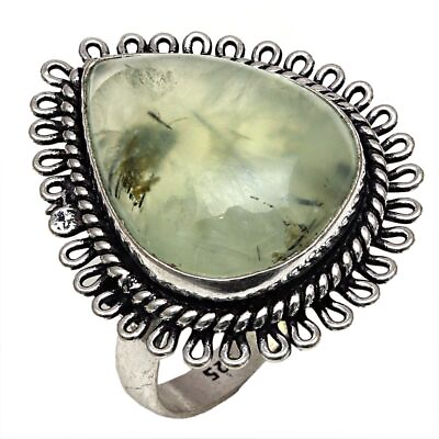 #ad Prehnite Silver Ring 925 Sterling Jewelry Size Gemstone Natural Handmade Ethnic