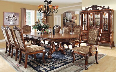 #ad NEW Traditional Brown Oak Dining Room 9 piece Rectangular Table Chairs Set ICC0