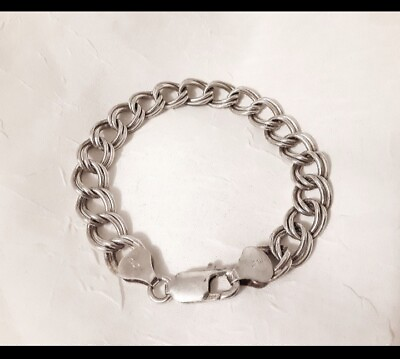 #ad Vintage Italian 925 Sterling Heavy Double Link Chain Bracelet