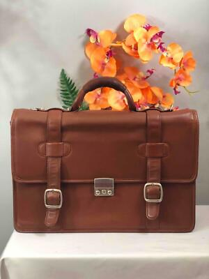 #ad LEVENGER Brown Leather Double Buckle Commute Briefcase Bag