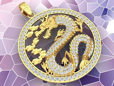 #ad 1.5Ct Round Cut Moissanite Dragon Fancy Pendant In 14K Yellow Gold Plated Silver