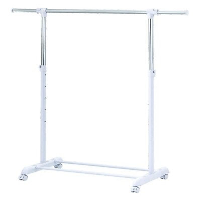 #ad Adjustable Clothing Rolling Garment Clothes Rack Heavy Duty Metal Chrome White