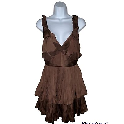 #ad BCBGMaxAzria Runway Size 6 Dress Brown Pleated Tiered Sleeveless Party Cocktail