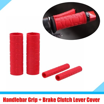 #ad 4Pcs Motorcycle Handlebar Grips Brake Clutch Lever Cover Anti Slip Red Rubber