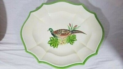 #ad Tam San Italy hand painted pheasant on white platter with green amp; yellow