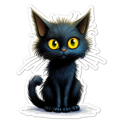 #ad Cute Black Cat Kitten Vinyl Decal Sticker Indoor Outdoor 3 Sizes #11085