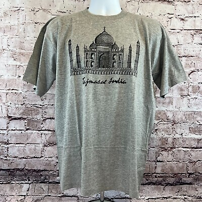 #ad Fashion Men#x27;s Gray Crew Neck Taj Mahal India Grayscale Sketch Graphic T Shirt L
