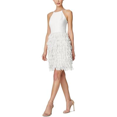 #ad Aidan by Aidan Mattox Womens Feathered Halter Cocktail and Party Dress BHFO 6357