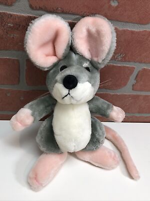 #ad 10” Vintage Mouse Plush Stuffed Animal Grey Big Ears KOREA