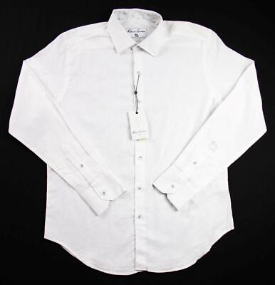 #ad Robert Graham Mens Linen Blend Shirt M Long Sleeve Classic Fit Flip Cuffs White