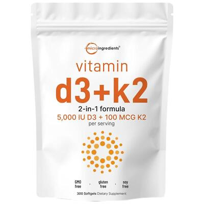 #ad Micro Ingredients Vitamin D3 5000 IU with K2 100 mcg 300 Soft Gels