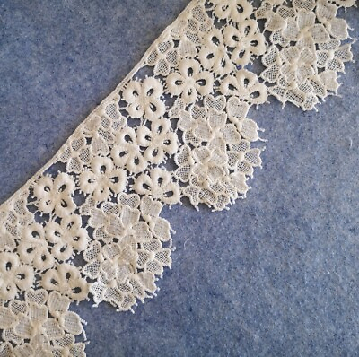 #ad 3 Yards 5quot; Wide Vintage Cotton Crochet Flower Lace Trims Ivory m0260
