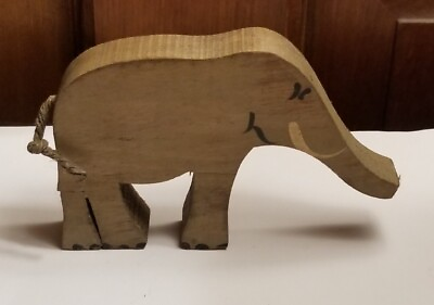 #ad Antique vintage folk art wood hand painted elephant Noah’s ark figure 4.75” Lx3T