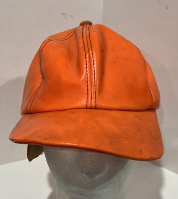 #ad Vintage Vinyl Blaze Orange Ear Warmer Hunting Elk Deer Baseball Cap Hat Sz L