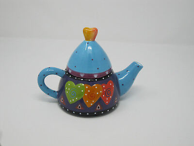 #ad Bella Casa By Ganz Ceramic Stacking Teapot 2 Piece Colorful Hearts NO CUP