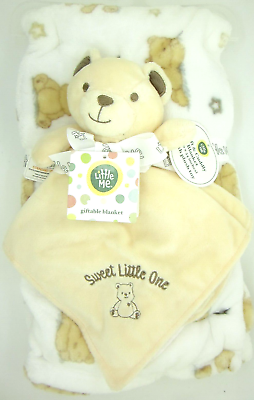 #ad Little Me White Blanket amp; Security Blanket Set Beige Teddy Bear Sweet Little One