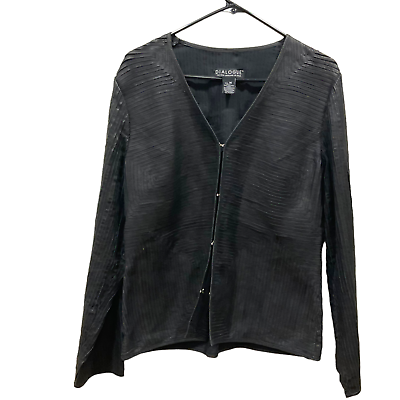 #ad Dialogue Womens Leather Jacket Black Size M Evening Blazer coat light texture