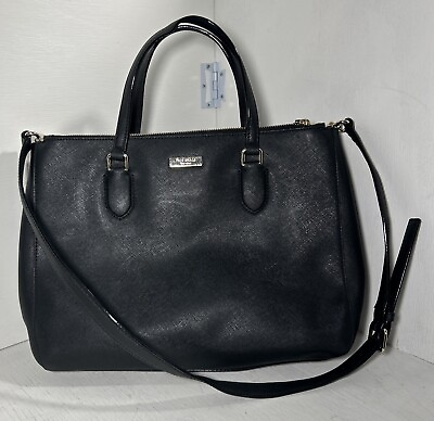 #ad Kate Spade Laurel Way Leighann Black Large Leather Satchel Handbag Shoulder Tote