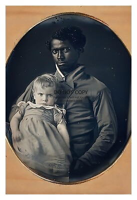 #ad AFRICAN AMERICAN MAN NANNY WITH WHITE CHILD 1800s 4X6 PHOTO