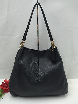 #ad Coach Madison Phoebe Black Pebbled Leather 3 Compartments Shoulder Bag