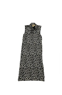 #ad Tory Burch Leopard Print Wool Sleeveless Fitted Midi Dress