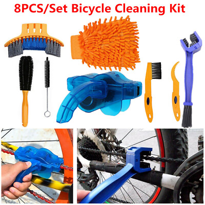 #ad 8PCS Bicycle Cleaning Kit Precise Clean Brush Tool SetBike Chain Scrubber Glove