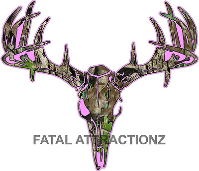 #ad Pink Camo Deer Skull S4 Vinyl Sticker Decal Hunting whitetail trophy buck bow