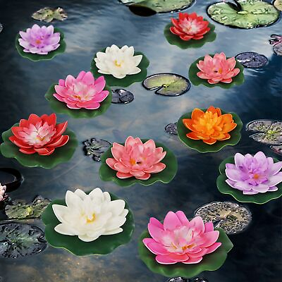 #ad 12 Pcs Artificial Floating Foam Lotus Flower With Water Lily Pad Li