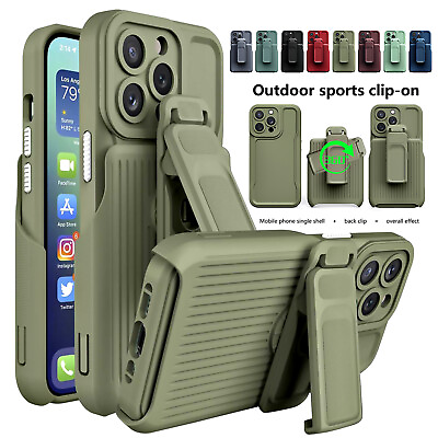#ad For iPhone 15 14 13 12 Pro Max Rugged Shockproof Heavy Duty Stand CaseBelt Clip