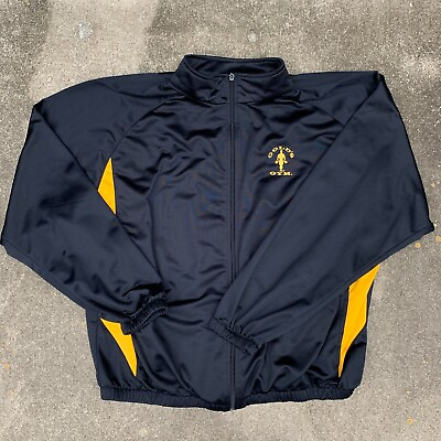 #ad Vintage Gold#x27;s Gym Jacket Mens XXL USA Black Yellow Full Zip Logo Sweater 90s