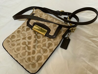 #ad COACH shoulder bag Beige logo pattern Crossbody purse Xlong adjustable strap euc