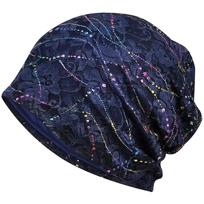 #ad Fashion Rhinestone Embossed Lace Beanie Hat Lightweight Casual Women Cap New