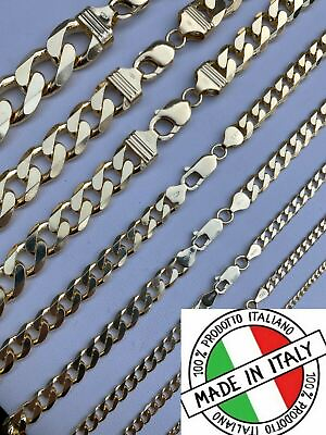 #ad Real 14k Gold Plated Solid 925 Sterling Silver Curb Miami Cuban Chain Bracelet