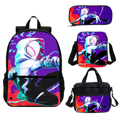 Spiderman Gwen Kids Backpacks Set 4PCS School Shoulder Bag Lunch Bag Pen Bag Lot $9.49