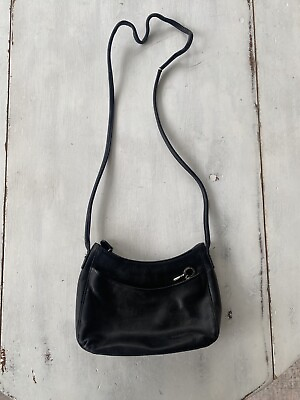 #ad FOSSIL Bag Pebbled Black Leather Over Shoulder Handbag Purse Zip Close