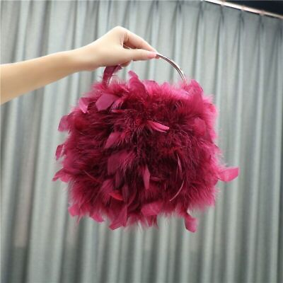 #ad Party Evening Red Feathers Clutch Bags Women Chain Wedding Shoulder Bag