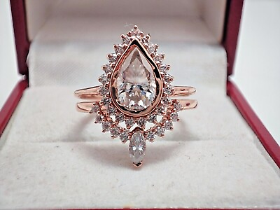 #ad 9x6 mm Pear Cut White Moissanite Wedding Ring Set 14K Solid Rose Gold Ring Set